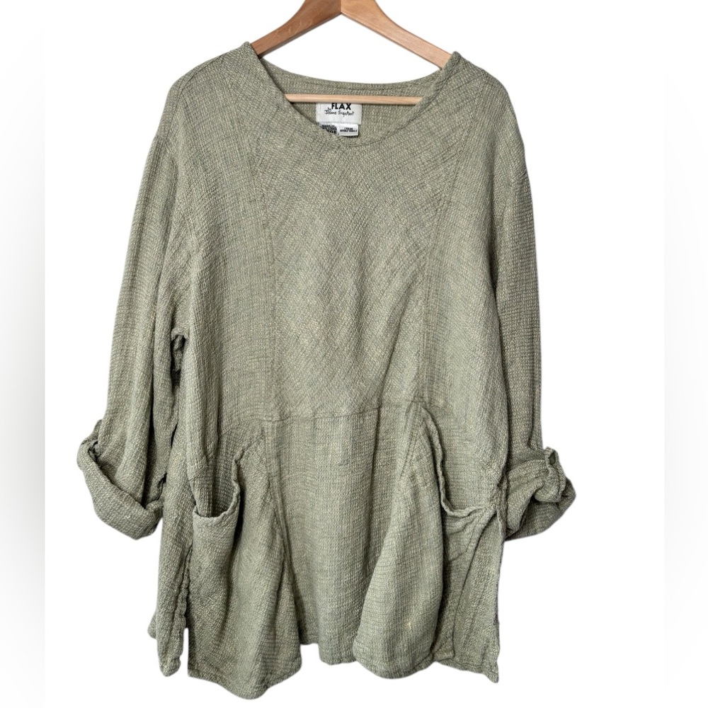 Vintage Flax by Jeanne Engelhart Khaki Green Linen Top size Large